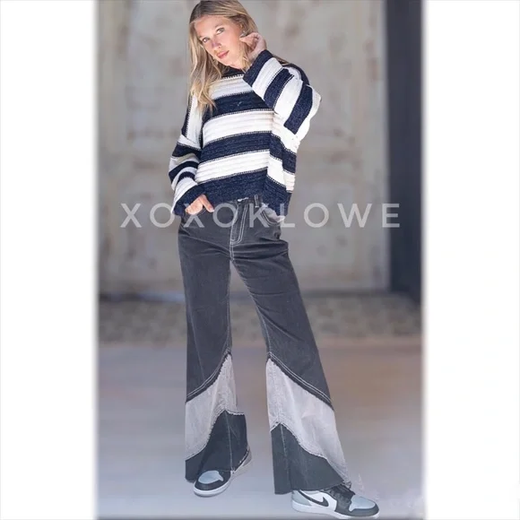 POL Corduroy Pants Retro High Waist Color Blocked - Picture 12 of 16